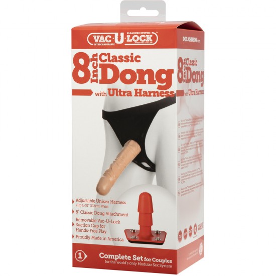 VacULock 8 Inch Classic Dong With Ultra Harness