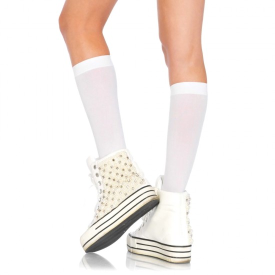 Leg Avenue Nylon Knee Highs White UK 8 to 14